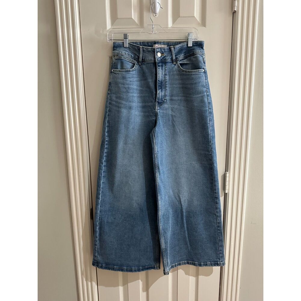 Wrangler High Rise A-Line Crop Wide Leg Denim Jeans Blue Size 8